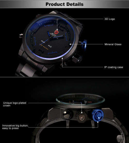 Genuine SHARK Men's LED Digital Date Day Display Alarm Quartz Sport Watch Ref01