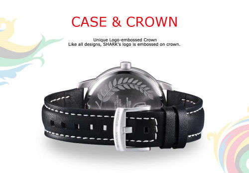 Genuine SHARK Men's Black Leather Band Round Sport Wrist Watch Ref02