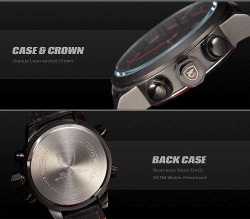 Genuine SHARK Men's Red Dual Date Leather Band LED Digital Sport Watch Ref03