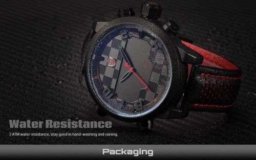 Genuine SHARK Men's Red Dual Date Leather Band LED Digital Sport Watch Ref03