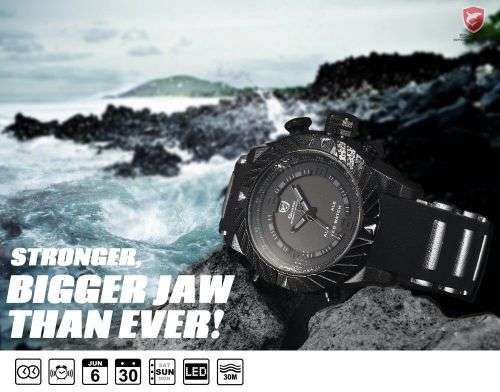 SHARK Men's Black Silicone LED Digital Sport Watch Ref05