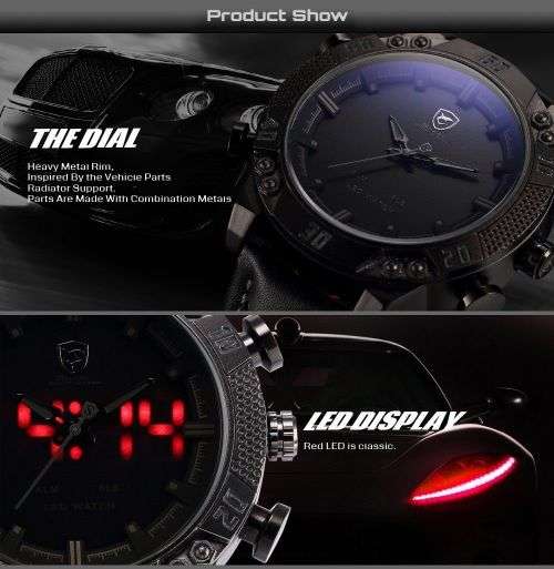 Genuine Kitefin SHARK LED Digital Black Leather Military Sport Watch Ref06