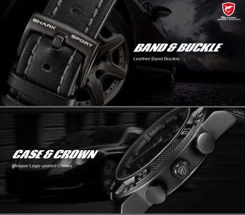 Genuine Kitefin SHARK LED Digital Black Leather Military Sport Watch Ref06