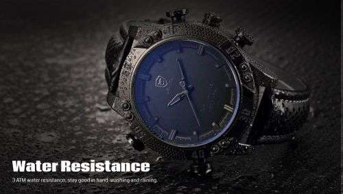 Genuine Kitefin SHARK LED Digital Black Leather Military Sport Watch Ref06