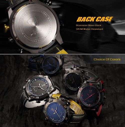 Genuine SHARK LED Digital Yellow Digital Analog Black Leather Band  Ref08