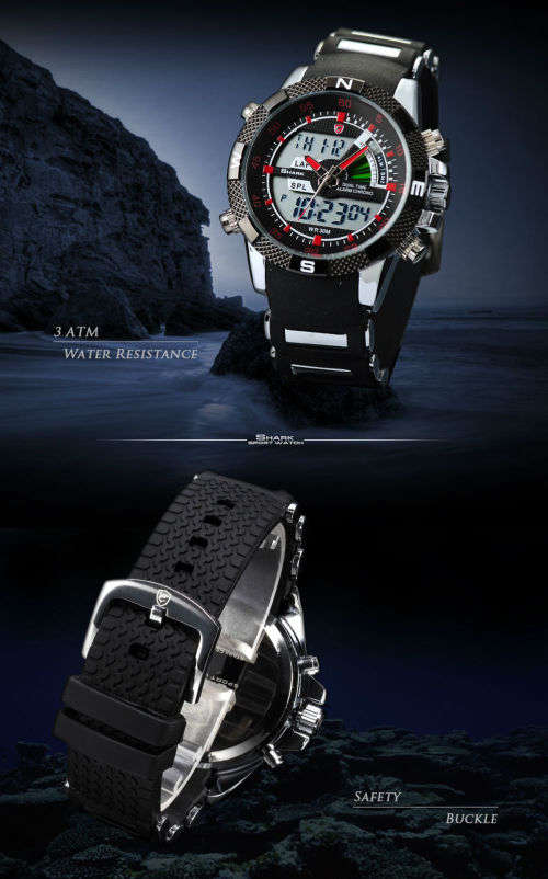 Genuine SHARK Men Red LCD Digital Chronograph Sport Watch  Ref09