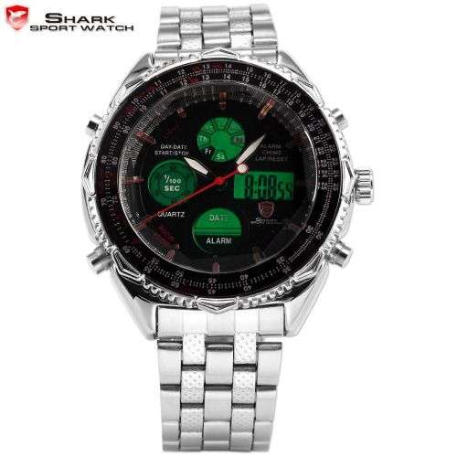 Genuine SHARK Men's LCD Black White Stopwatch Stainless Steel Watch  Ref10