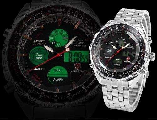 Genuine SHARK Men's LCD Black White Stopwatch Stainless Steel Watch  Ref10