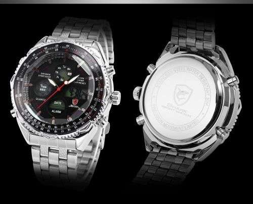 Genuine SHARK Men's LCD Black White Stopwatch Stainless Steel Watch  Ref10