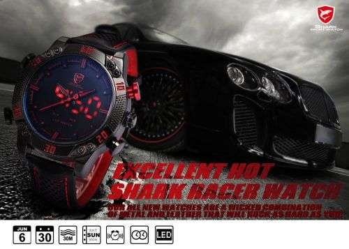 Genuine SHARK Kitefin Men Digital Leather Military Sport Watch  Ref13