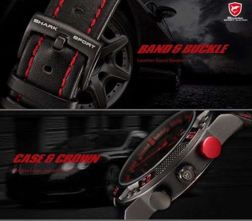 Genuine SHARK Kitefin Men Digital Leather Military Sport Watch  Ref13