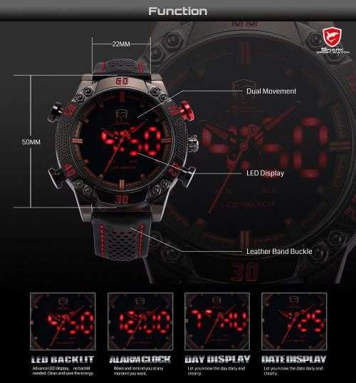 Genuine SHARK Kitefin Men Digital Leather Military Sport Watch  Ref13