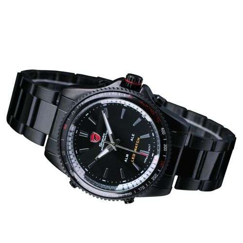 Genuine SHARK Black Dial LED Alarm Digital Display Stainless Steel Watch Ref15