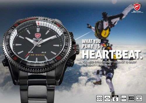 Genuine SHARK Black Dial LED Alarm Digital Display Stainless Steel Watch Ref15