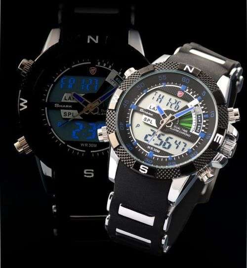 GENUINE SHARK Mens LCD Digital Blue Rubber Military Sport Watch Ref19