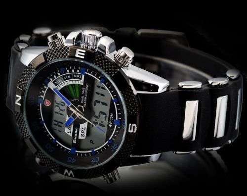 GENUINE SHARK Mens LCD Digital Blue Rubber Military Sport Watch Ref19