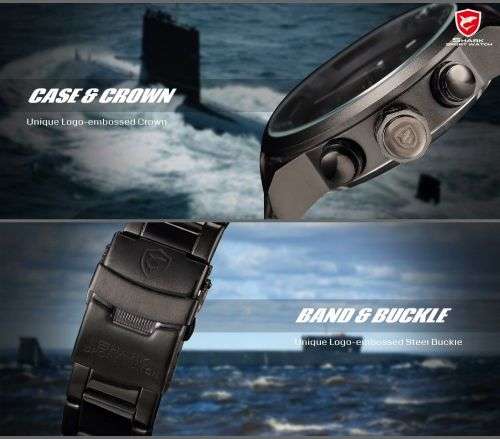 GENUINE SHARK Black Stainless Steel LED Army Wrist Watch  Ref20
