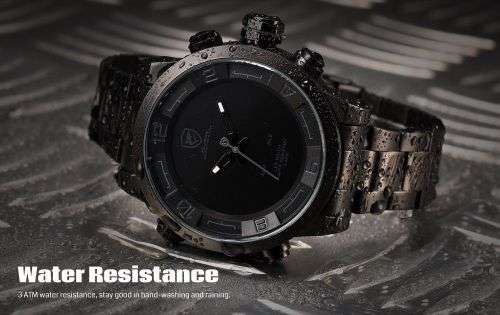 GENUINE SHARK Black Stainless Steel LED Army Wrist Watch  Ref20