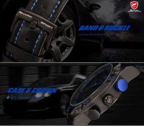 GENUINE SHARK Men's Leather Analog Sport Wrist Watch Ref23