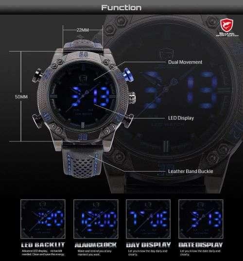 GENUINE SHARK Men's Leather Analog Sport Wrist Watch Ref23