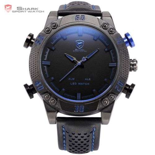 GENUINE SHARK Men's Leather Analog Sport Wrist Watch Ref23