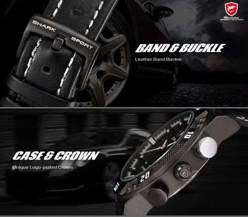 Genuine SHARK LED Digital White Digital Analog Black Leather Band  Ref24