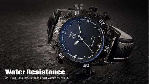 Genuine SHARK LED Digital White Digital Analog Black Leather Band  Ref24