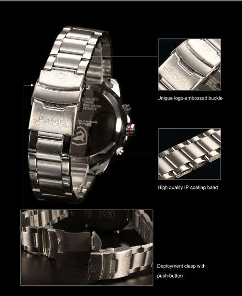 Genuine SHARK Black Dial LED Alarm Digital Display Stainless Steel Watch Ref35