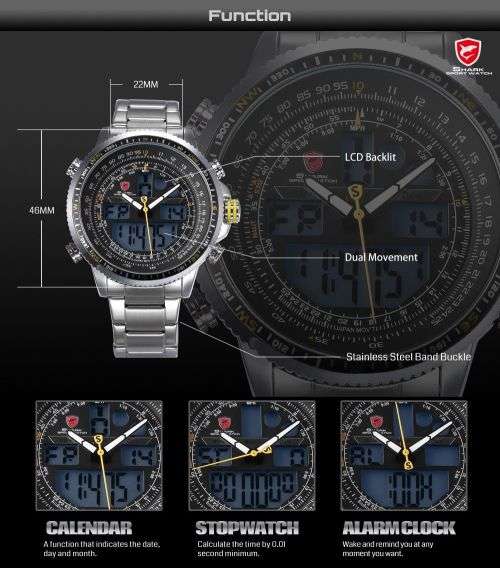 Shark Black Men Steel Quartz Army Watch  Ref38