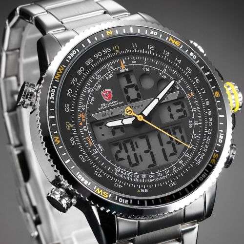 Shark Black Men Steel Quartz Army Watch  Ref38