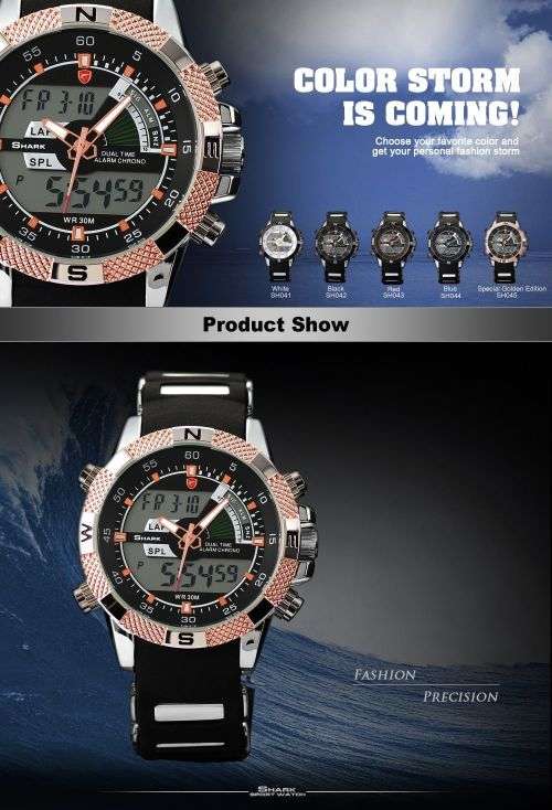 GENUINE SHARK Mens LCD Digital Date Day Black Rubber Military Alarm Quartz Sport Watch Ref39