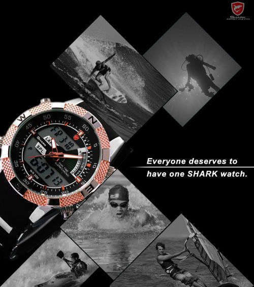 GENUINE SHARK Mens LCD Digital Date Day Black Rubber Military Alarm Quartz Sport Watch Ref39