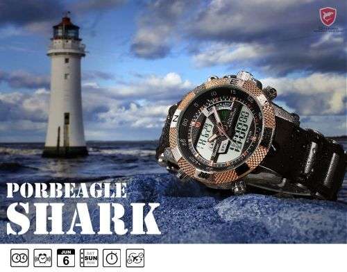GENUINE SHARK Mens LCD Digital Date Day Black Rubber Military Alarm Quartz Sport Watch Ref39