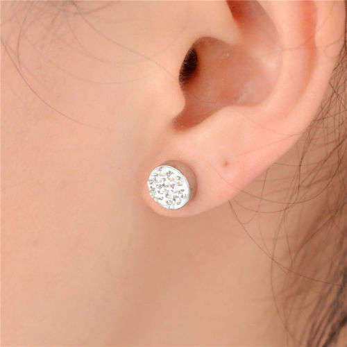 2Pcs Men's Silver Barbell Punk Stainless Steel Crystal