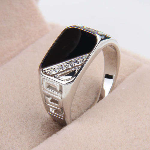 Men Stainless Steel Ring Gemstone Ring Black Onyx Size 12