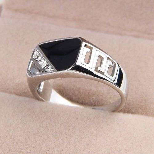 Men Stainless Steel Ring Gemstone Ring Black Onyx Size 12