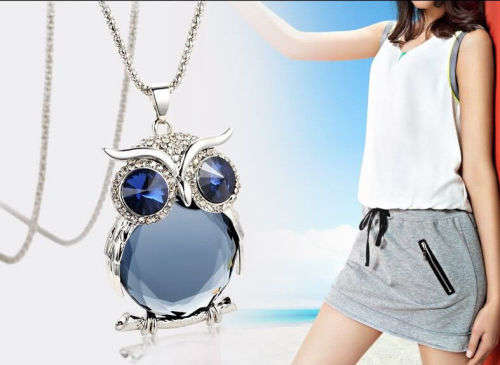 Owl Rhinestone Crystal Pendant Animal Chain Sweater