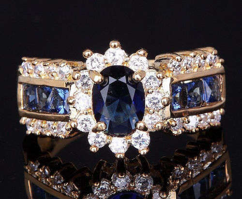 Blue Sapphire Gold Filled Wedding Rings Sz 10