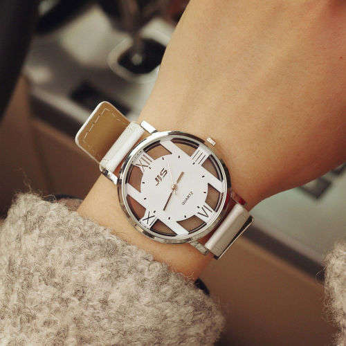 Ladies Faux Leather Fashion Women Cute Cat Watch - White