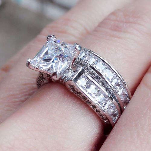 Gorgeous Princess Cut 18k White Gold Filled Wedding Band Ring Size 10