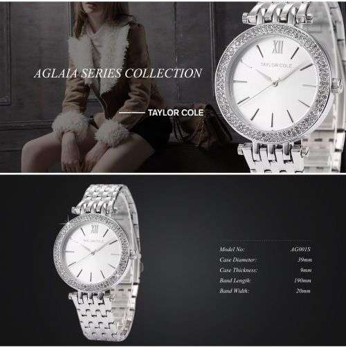 Taylor Cole Luxury Silver Stainless Steel Lady Women Watch - SILVER