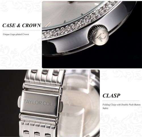 Taylor Cole Luxury Silver Stainless Steel Lady Women Watch - SILVER