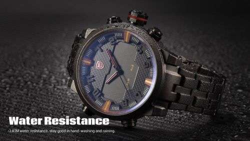 SHARK LED Date Black Red Quartz Stainless Steel Men Sport Wrist Watch Ref34