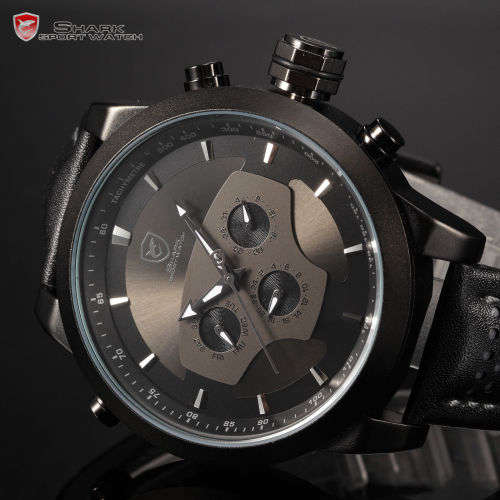 SHARK LED Date Black Red Quartz Stainless Steel, All the Dials moves are not decoration Ref46
