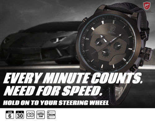 SHARK LED Date Black Red Quartz Stainless Steel, All the Dials moves are not decoration Ref46