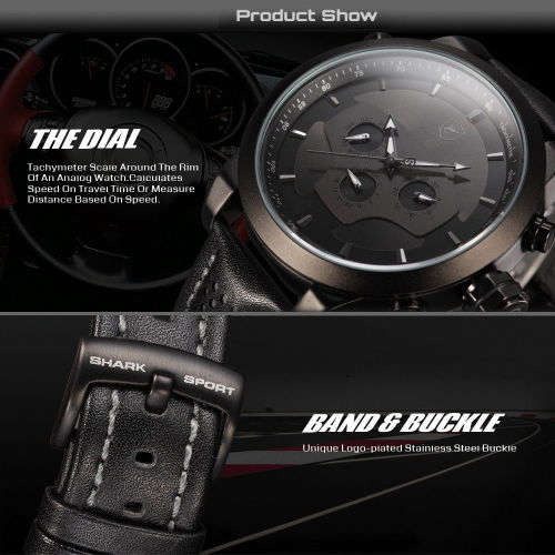 SHARK LED Date Black Red Quartz Stainless Steel, All the Dials moves are not decoration Ref46