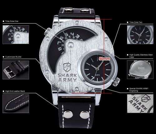 Shark Army Oversize Dual Time Zone Analog Sport Watch  Ref48
