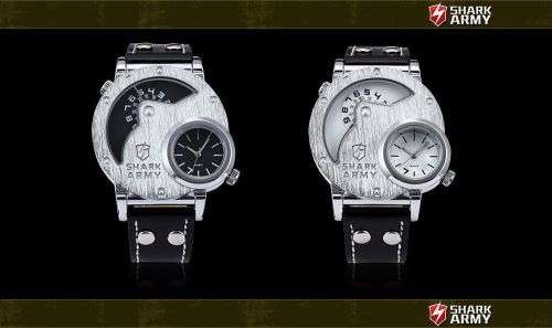 Shark Army Oversize Dual Time Zone Analog Sport Watch  Ref48