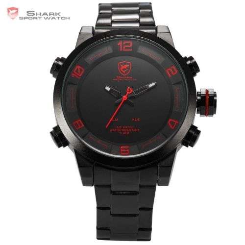 Gulper Shark Mens Digital LED Stainless Steel Band Date Sport Quartz Wrist Watch Ref 49