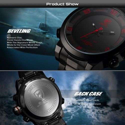 Gulper Shark Mens Digital LED Stainless Steel Band Date Sport Quartz Wrist Watch Ref 49